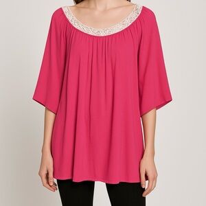 22nd MEDIUM Flowy top lace crochet pink blouse